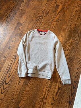 Ted Baker London Light Gray Crewneck Sweater with Red Neck Trim